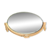 Carved wooden mirror Art Nouveau France 1920 oval with gilded patina