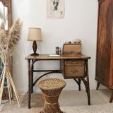 Rattan desk and vintage canning