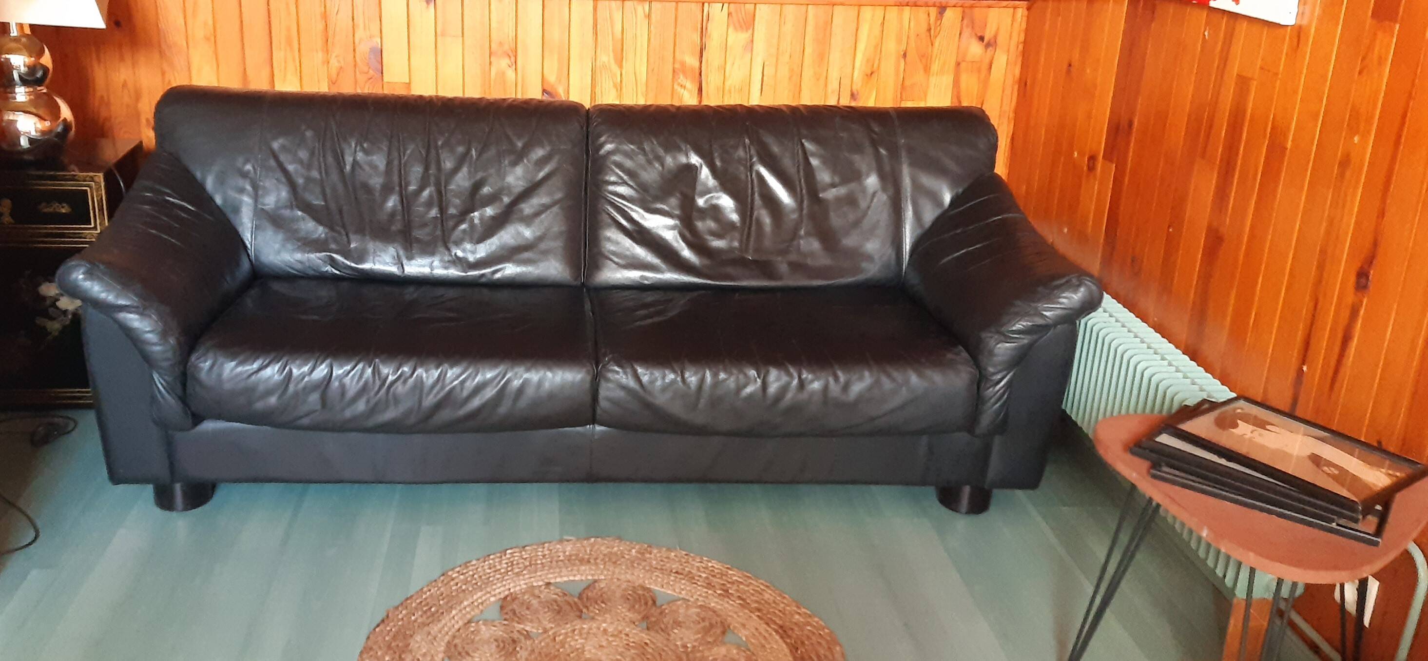 Molinari 3 seater black vintage sofa
