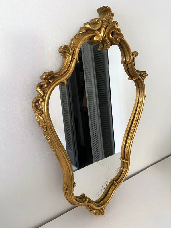 Old golden mirror in composite resin baroque style 60s