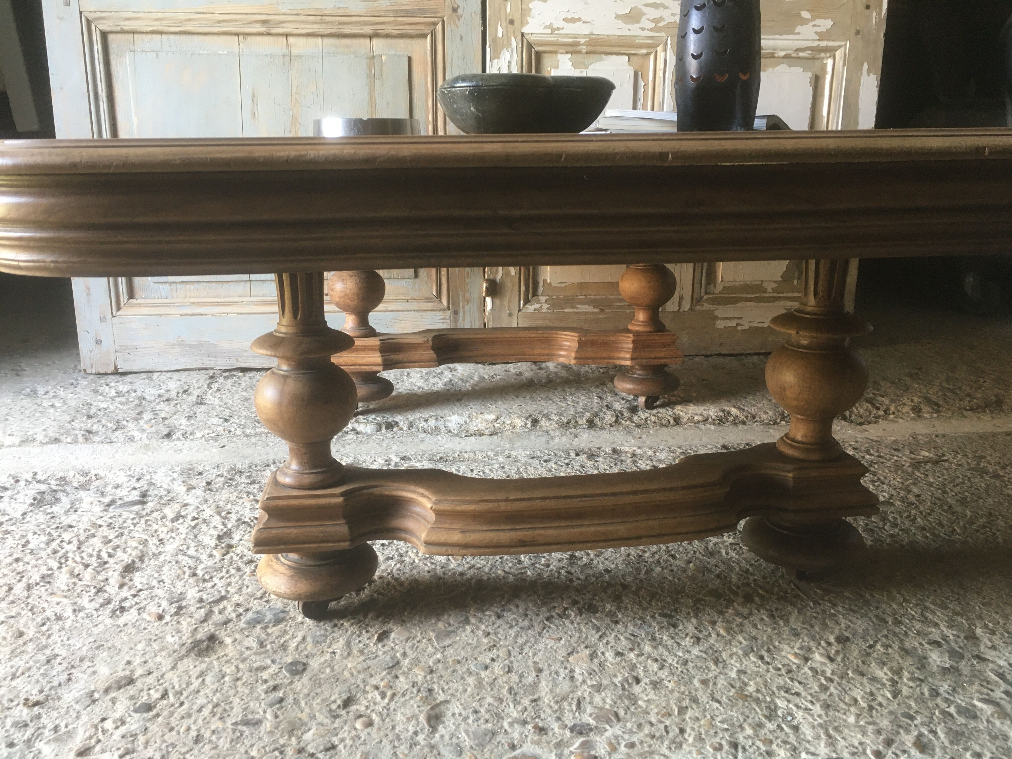 Oak coffee table on casters