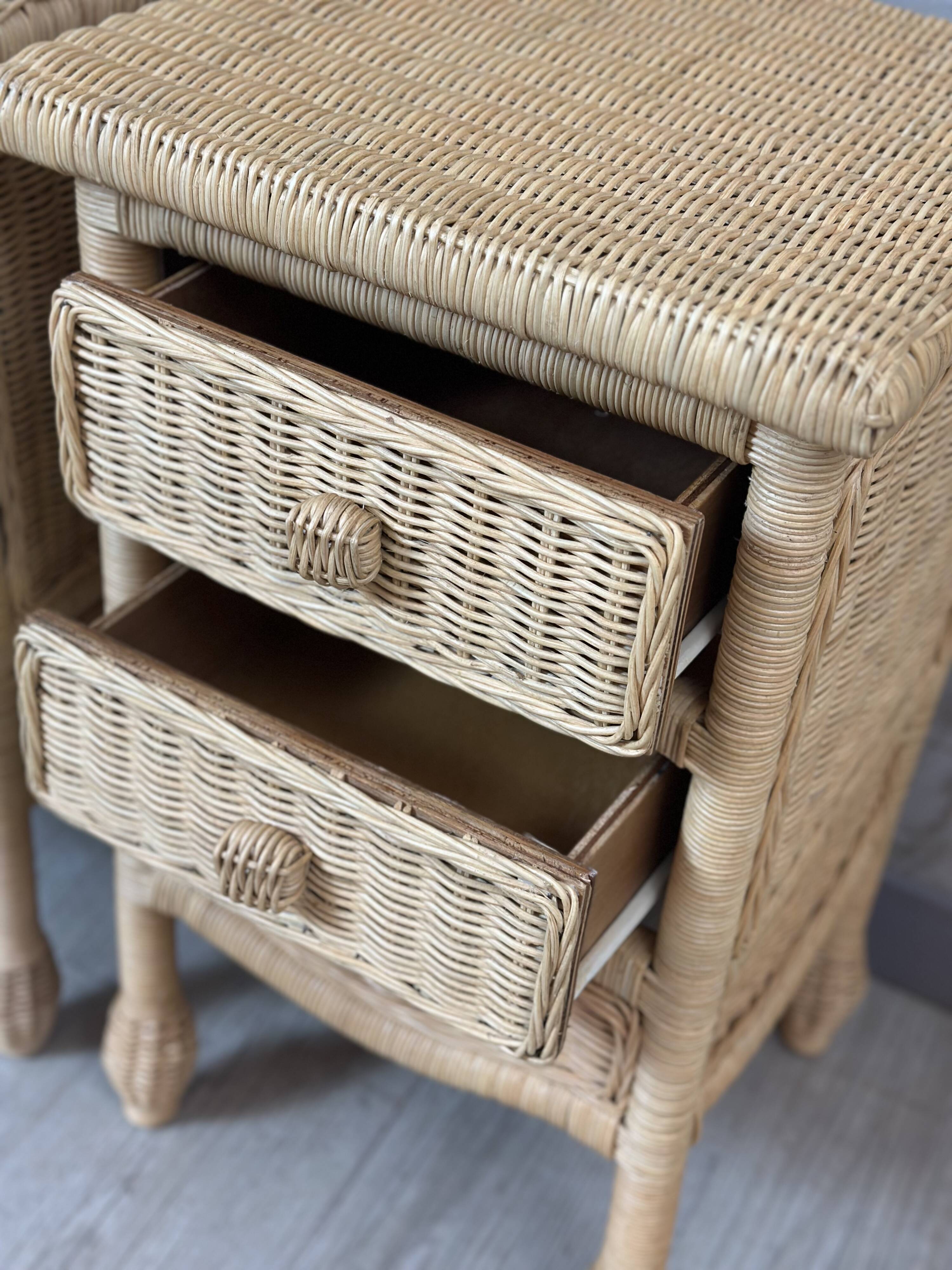 Pair of rattan bedside tables
