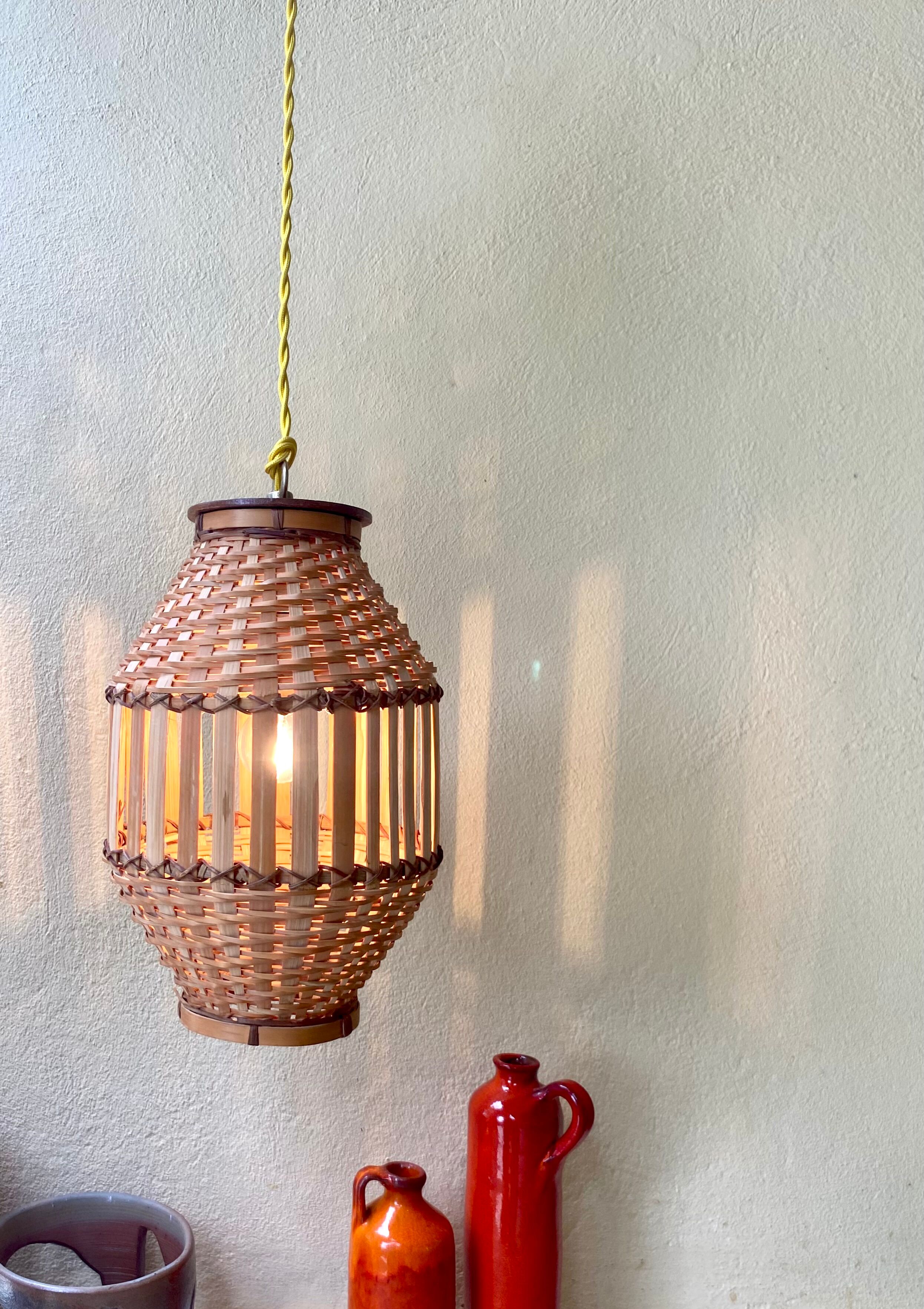 Pendant lamp, fabric cable 2 m, Asian bamboo, 1980