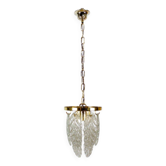 Plafonnier italien en laiton et verre de Murano, années 1970