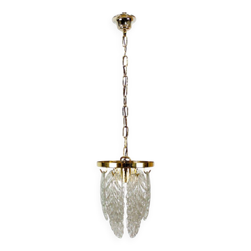 Plafonnier italien en laiton et verre de Murano, années 1970