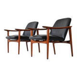 Paire de fauteuils scandinaves en teck et cuir Westnofa Norvège 1960