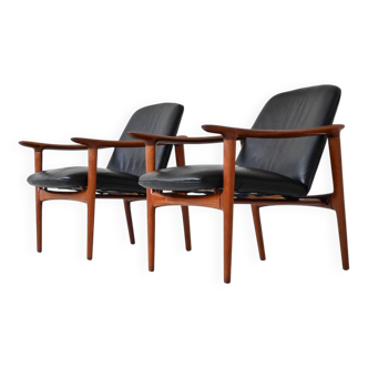Paire de fauteuils scandinaves en teck et cuir Westnofa Norvège 1960