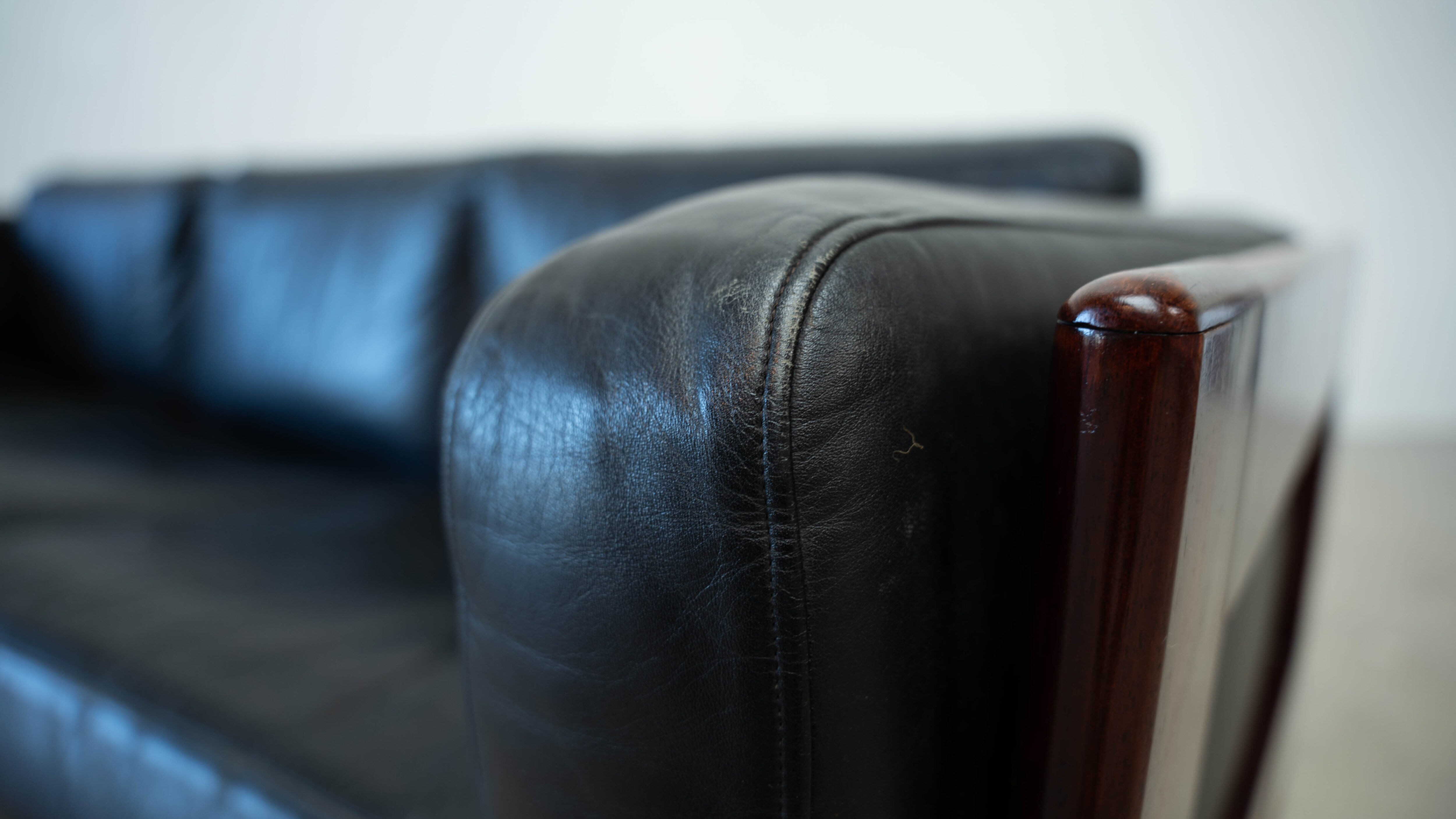 Italian leather and rosewood sofa