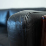 Italian leather and rosewood sofa