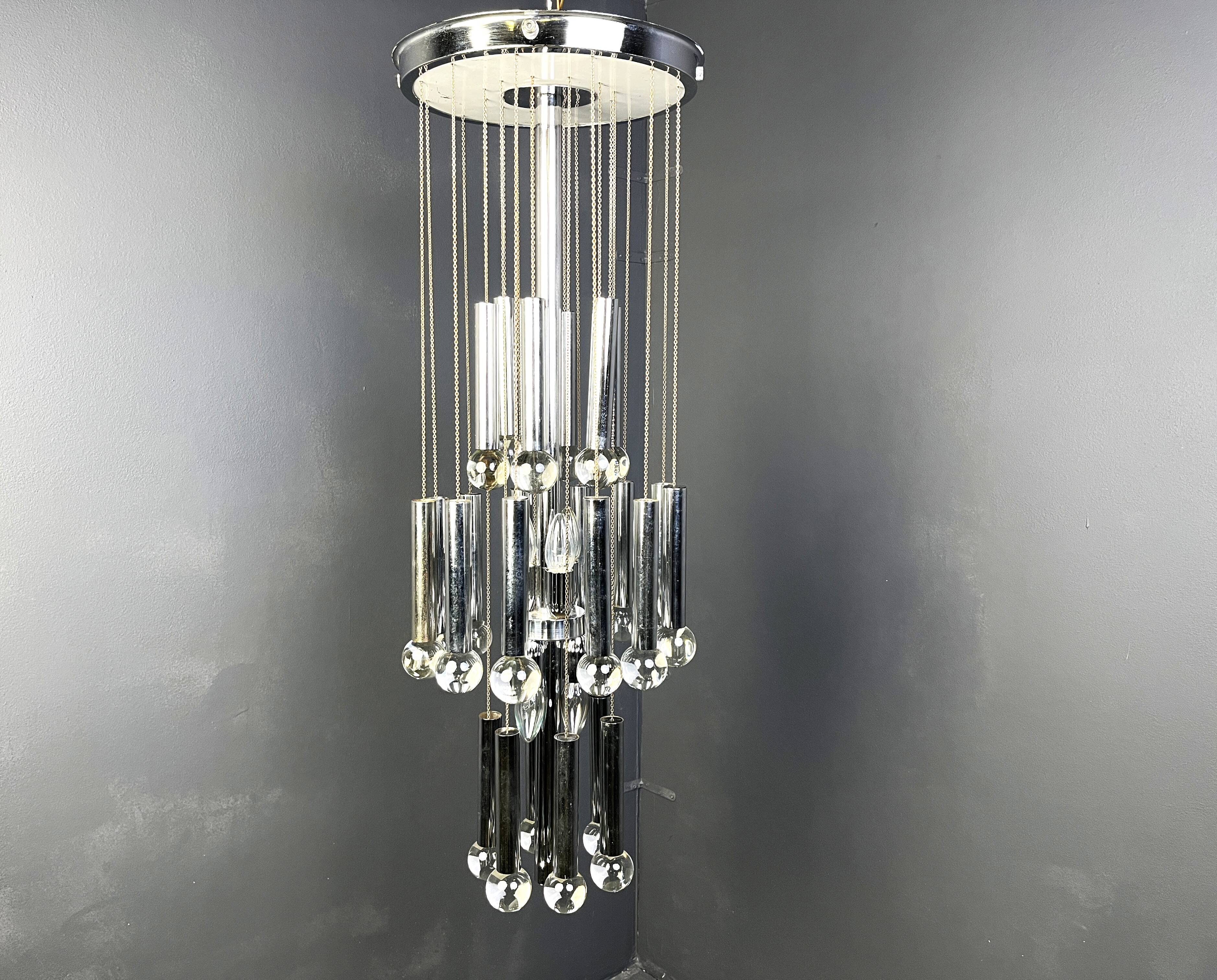 Vintage chromed cascading chandelier, 1970s