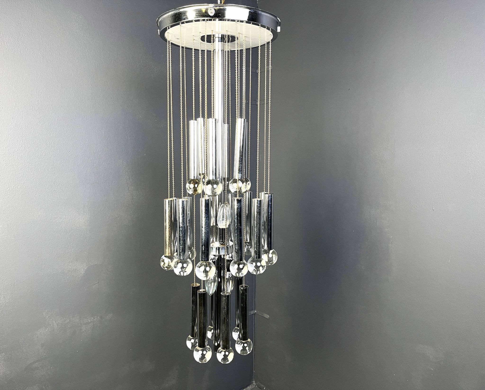 Lustre cascade chromé vintage, années 1970