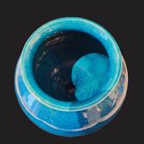 Large Turquoise Crackle Earthenware Footed Bowl Vase