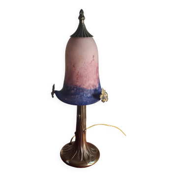 bronze lamp with glass paste shade signed Eross de France Nancy 40x16
