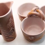 Lot of a pitcher and bowl with old pink flowers by Jean Austruy