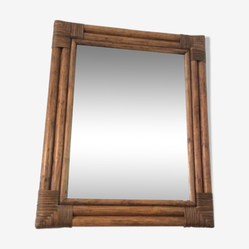 Miroir en rotin vintage 70  65x52cm