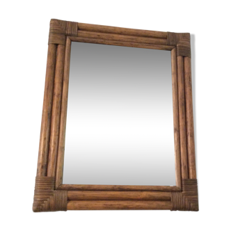 Miroir en rotin vintage 70  65x52cm