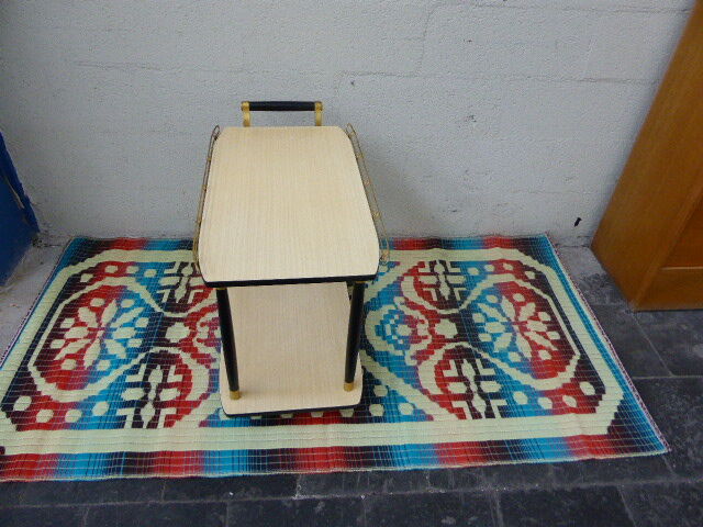 Rolling table vintage and design 1950, wood and gold metal