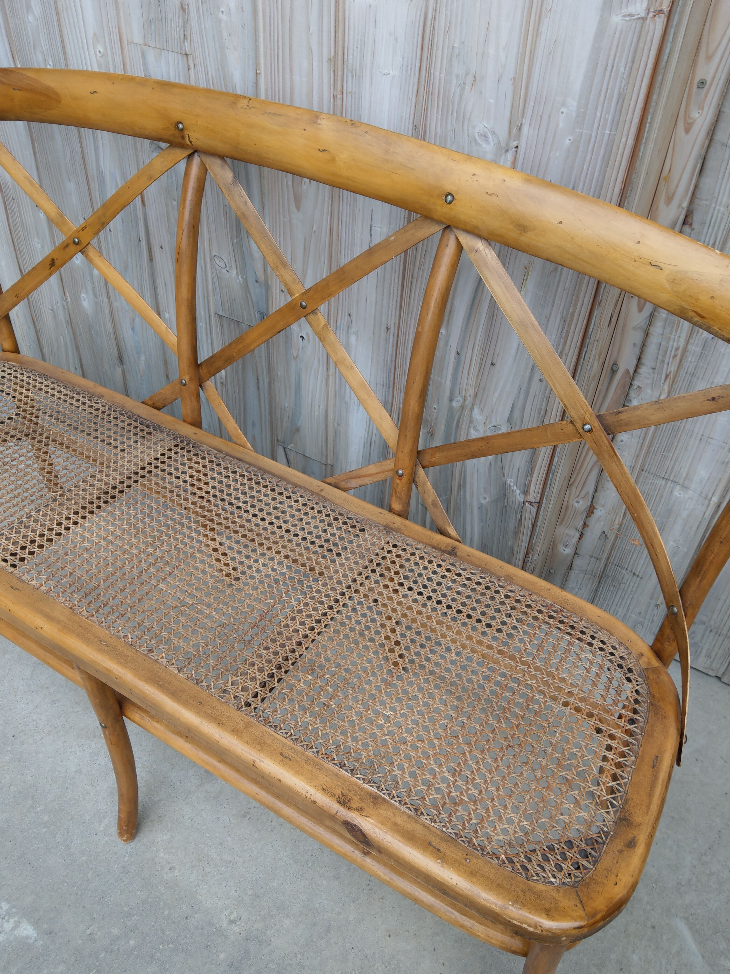 Former bench in wood and caning