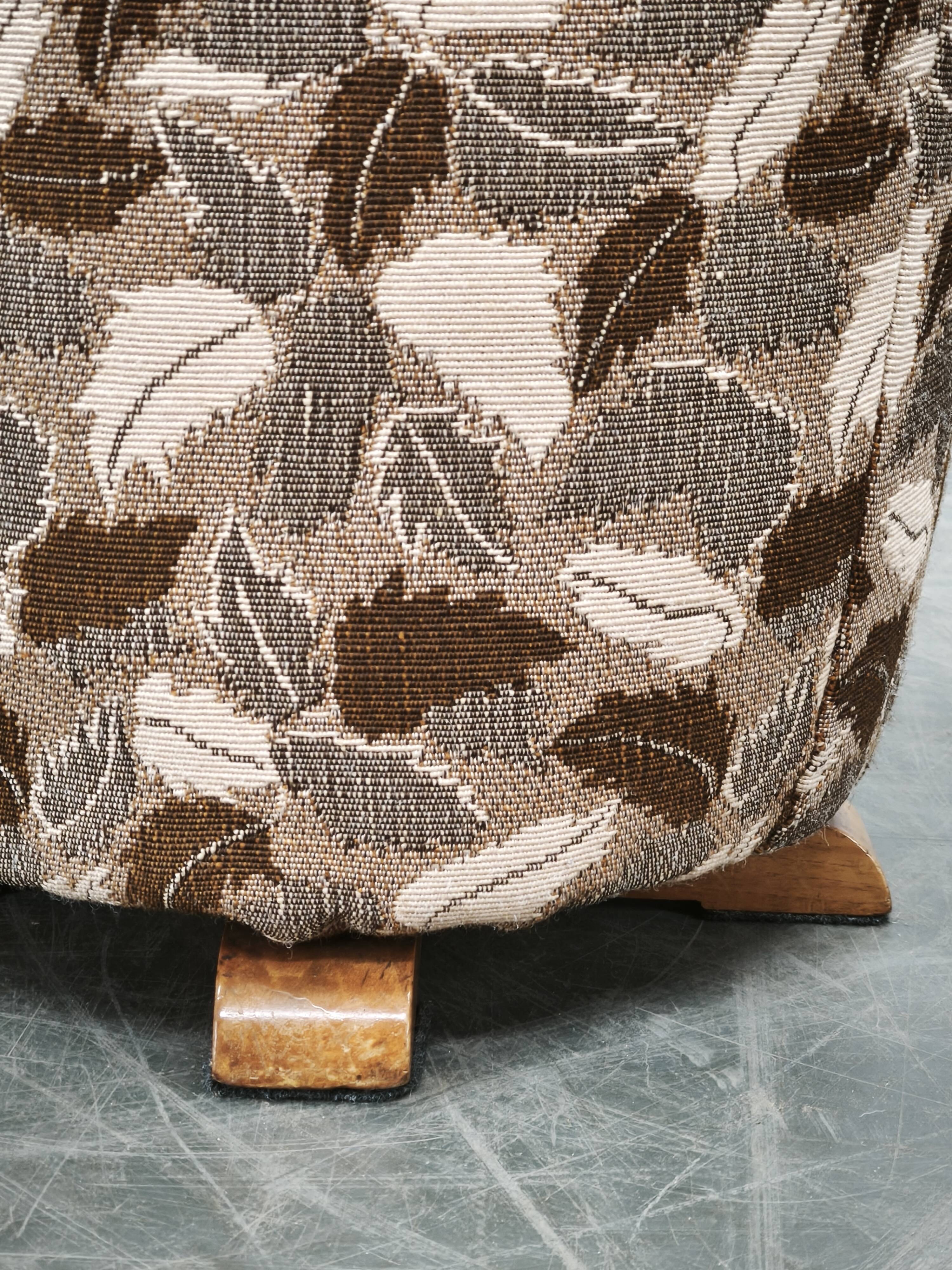 1930s Czechoslovak Art Deco Upholstered Round Tabouret Stool