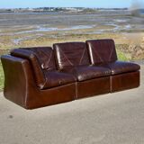 Modular sofa made up of 3 leather armchairs. Circa 1970