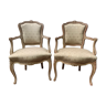 Pair of Louis XV style convertible armchairs in patinated beech XX century