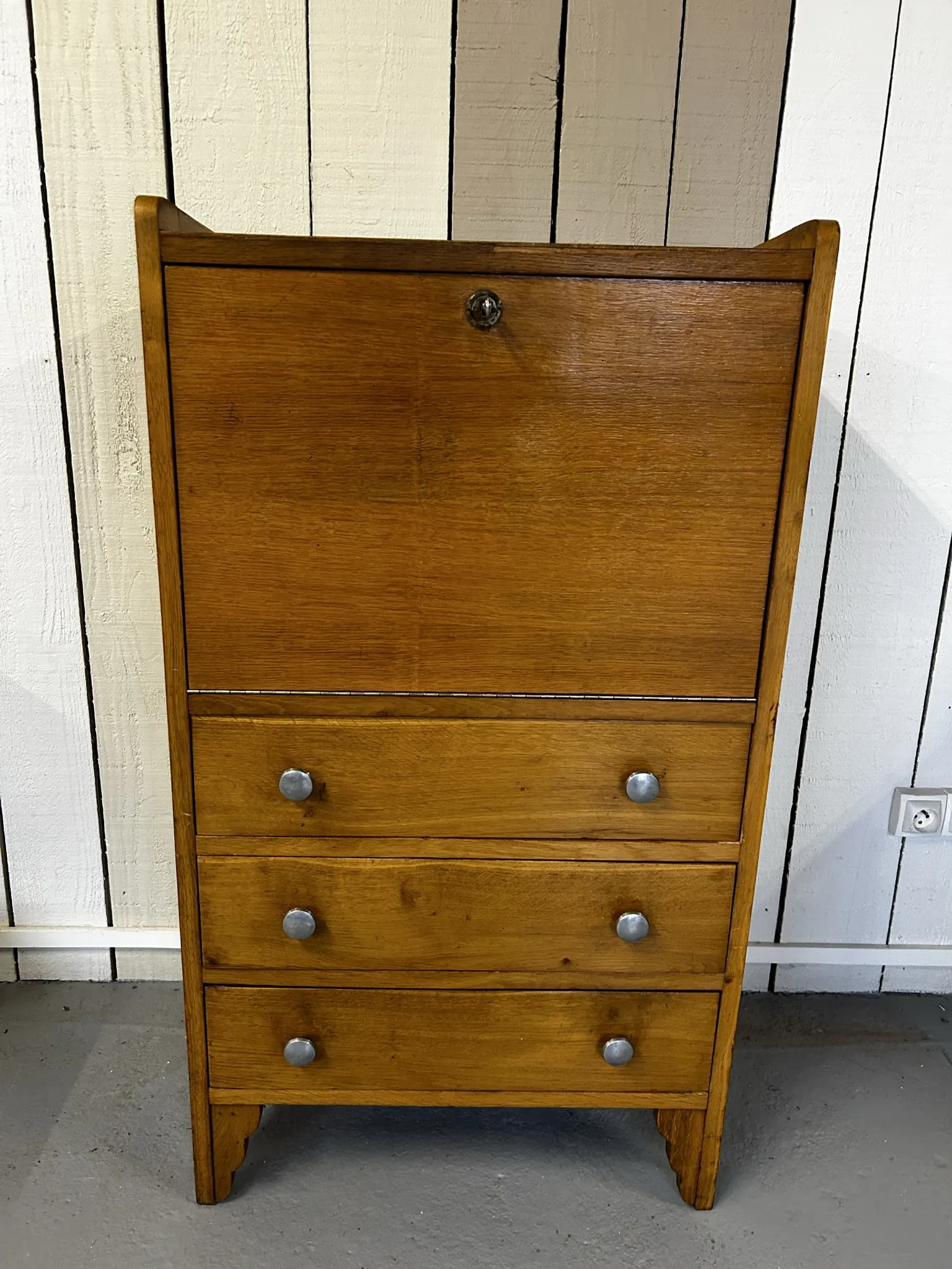 Vintage oak secretary – 1940s/1950s – 3 drawers