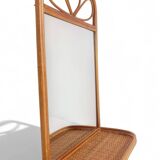 Mid Century French Riviera Rattan and Wicker Mirror With Shelf, Spain, 1960s–70s