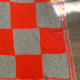 Vintage Granny Square Crochet Wool Throw