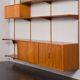 Bibliothèque modulaire à 3 baies Kai Kristiansen en teck avec armoire à porte tambour et étagère de bureau, De