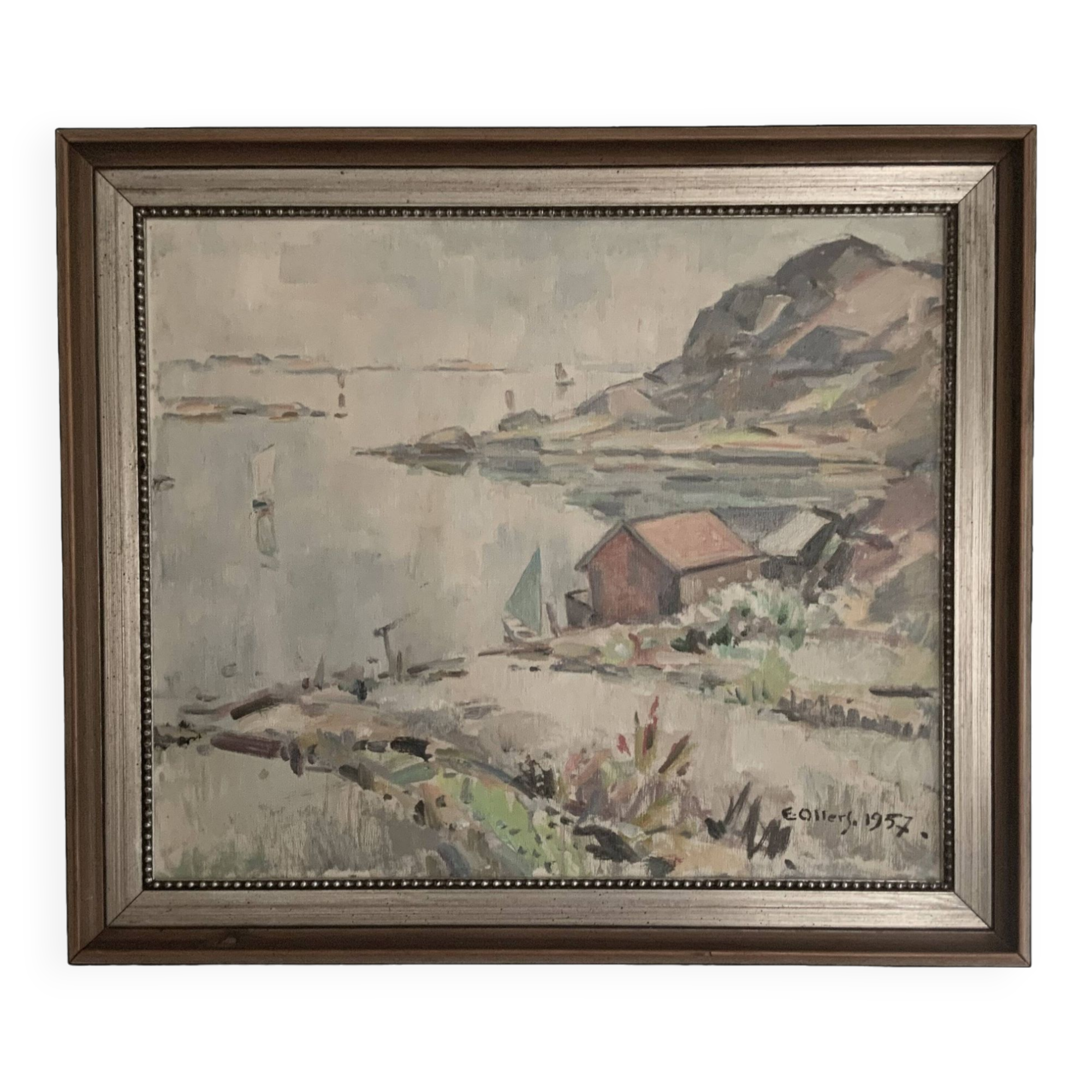 Vintage Impressionist Sea Scape Oil on Canvas Signed E.Ollers (1888-1959) Framed