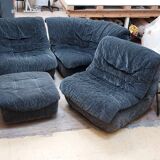 Modular corner sofa, armchairs and vintage Steiner pouf - 80s