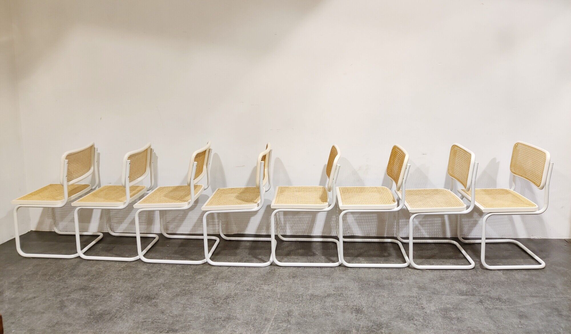 Set of 8 vintage Marcel Breuer Cesca chairs, made in italy, 1970s