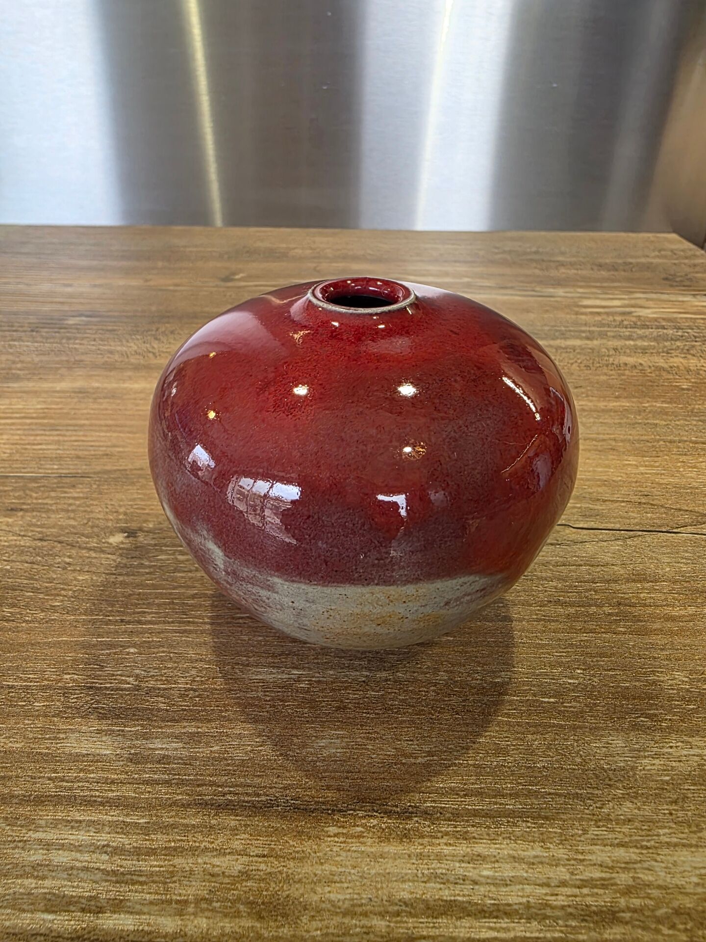 Red ceramic ball vase soliflore by Alain Rufas, Vallauris