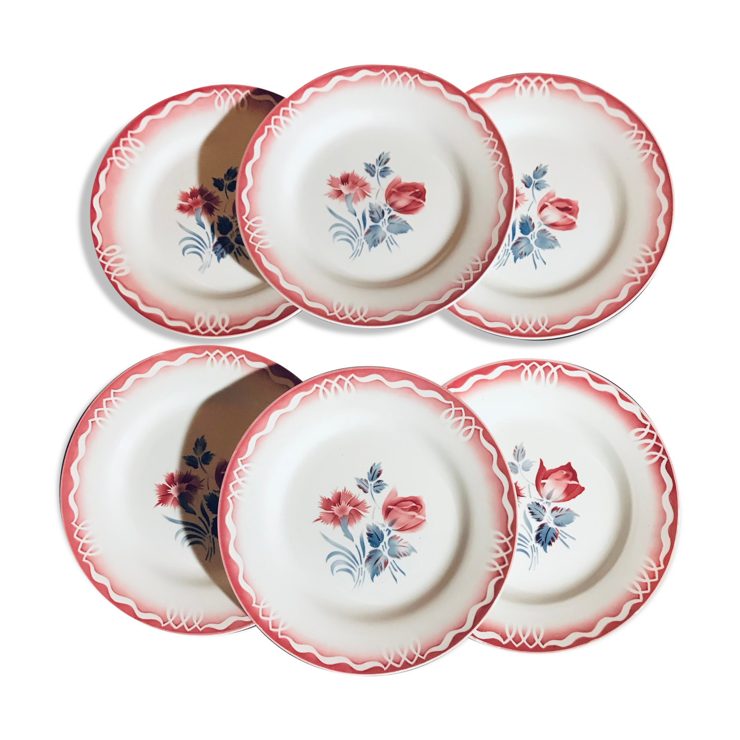 Set of 6 vintage flat plates Digoin décor Marjolaine