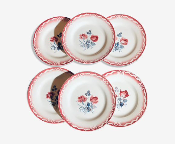 Set de 6 assiettes plates vintage Digoin décor Marjolaine