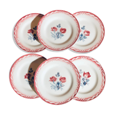 Set de 6 assiettes plates vintage Digoin décor Marjolaine