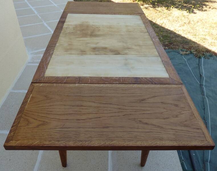 Italian wooden table with 2 extensions from 90 cm to 150 cm, completely restored