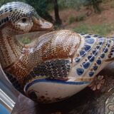 Ceramic signed duck in glazed stoneware, vintage 1960.