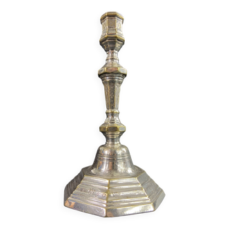 18th century Regency candlestick in silvered bronze with chiseled floral decoration