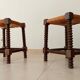 Vintage straw stool in turned wood 50s/60s