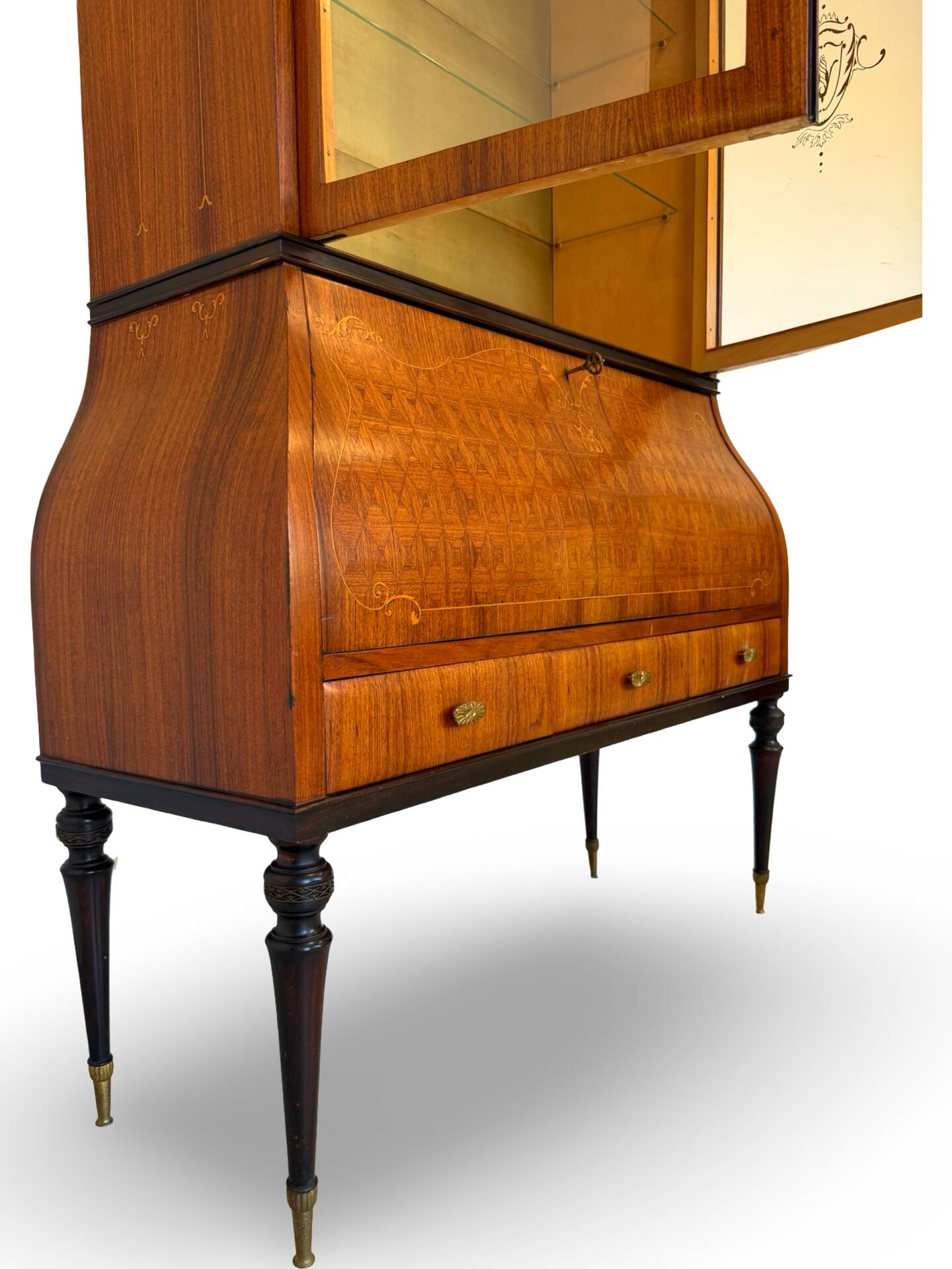 Secretary credenza in marquetry in the Italian Louis XV style from the mid-century, 1960.