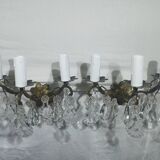 Paire d’appliques 3 lumières bronze et cristal