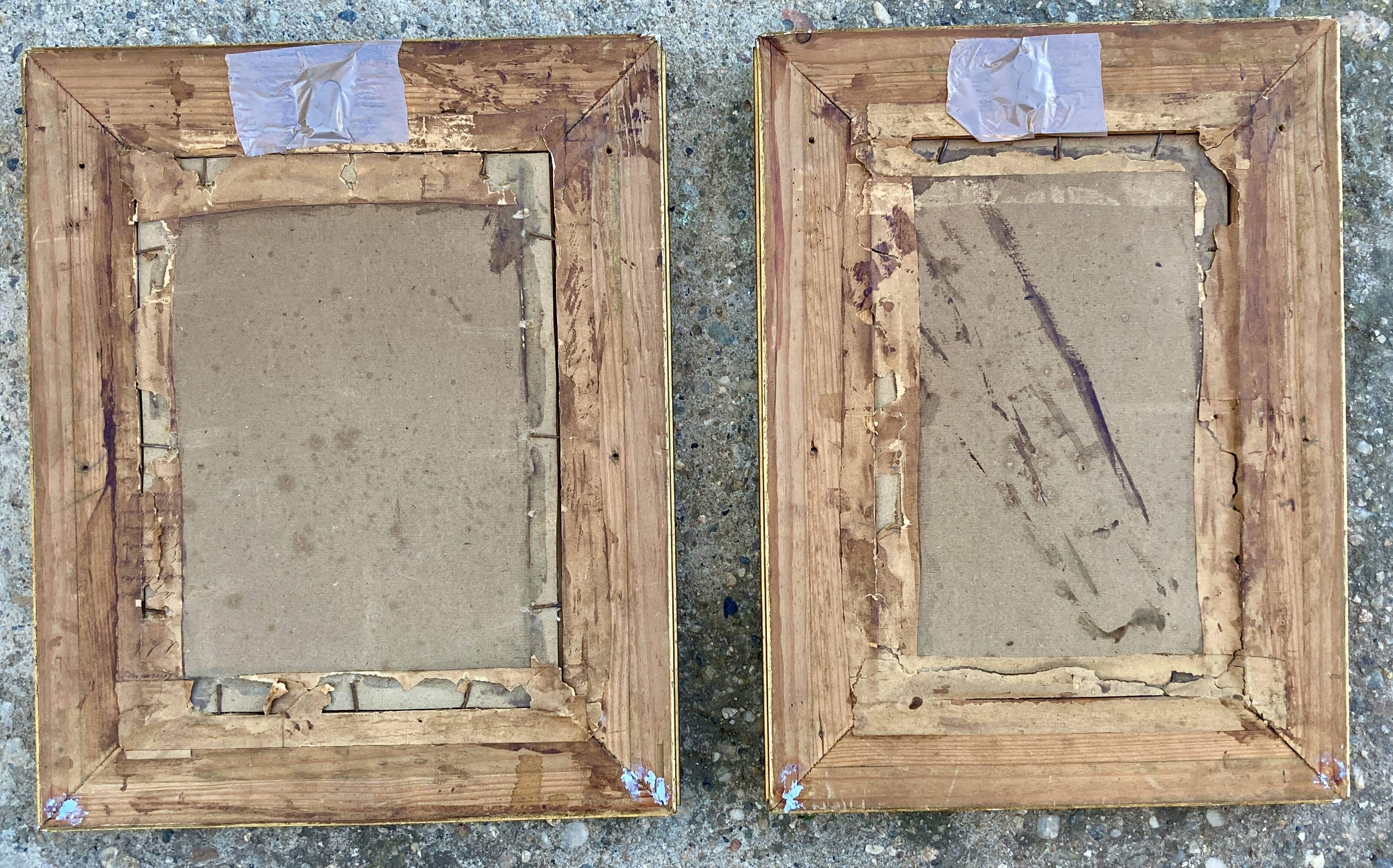 Old paintings Pair of romantic portraits of women - gilded frames