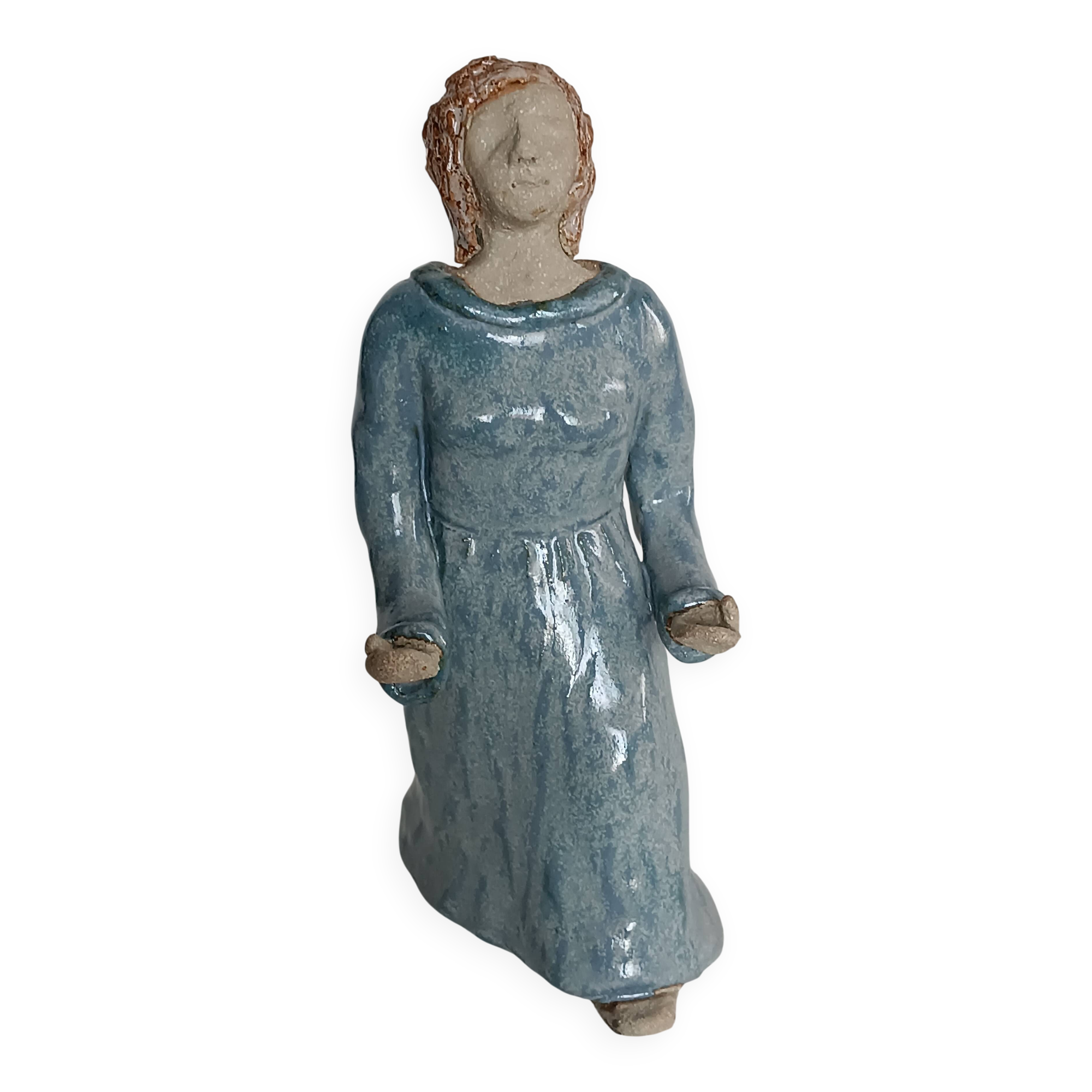 Vintage woman sculpture in glazed stoneware, signed.