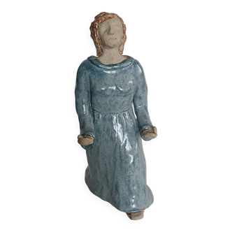 Vintage woman sculpture in glazed stoneware, signed.