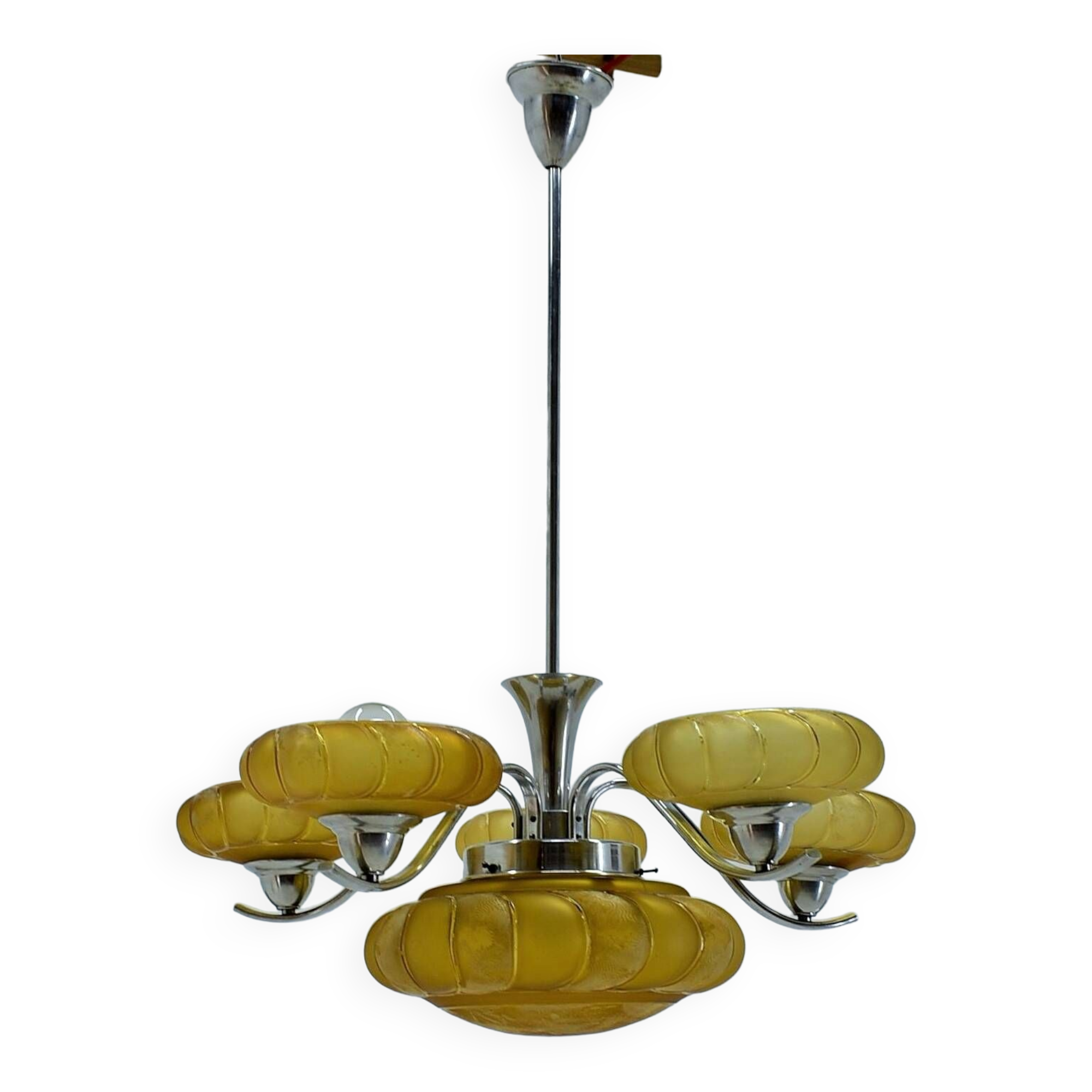 Art deco chrome and glass chandelier, 1930s