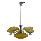 Lustre art déco en chrome et verre, 1930s