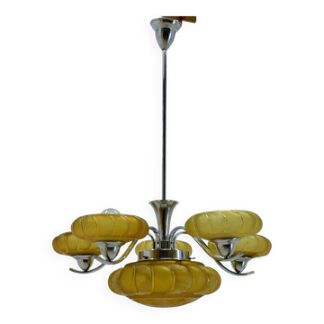 Art deco chrome and glass chandelier, 1930s