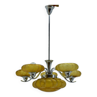 Art deco chrome and glass chandelier, 1930s