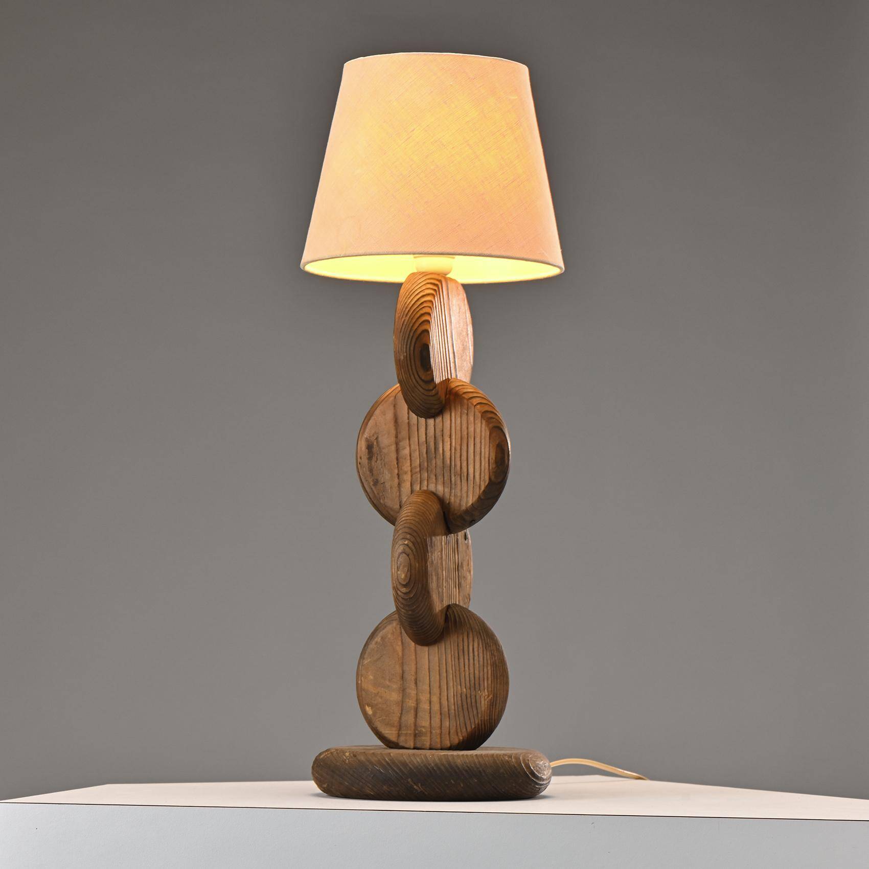 Brutalist pine lamp, Temde Switzerland circa 1970